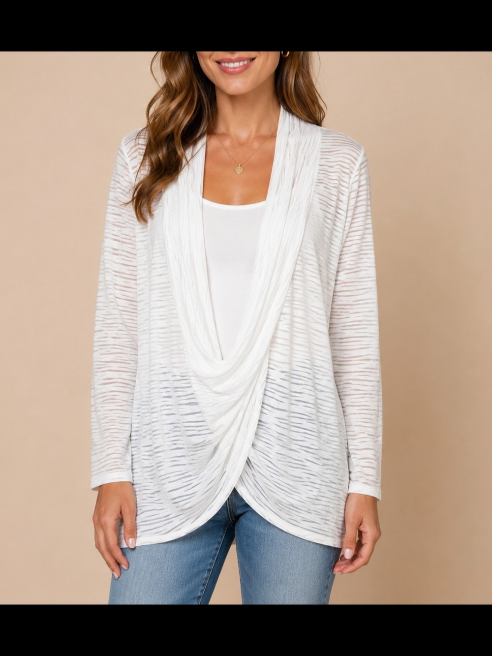 Zenergy by Chico's White Sheer Open Front Cardigan Hooded Cover Up Size 1/M